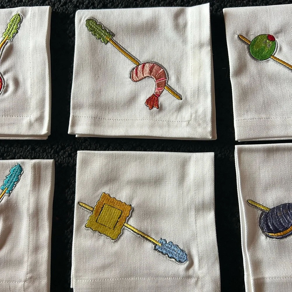 Set of 6 Embroidered Crate and Barrel Cocktail Napkins